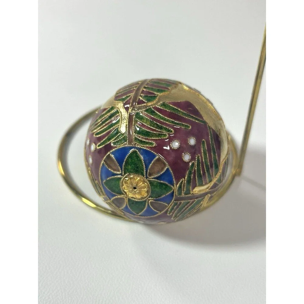Victorian Enamelling Cloisonné Gold Tone Plated Christmas Tree Reindeer Ornament
